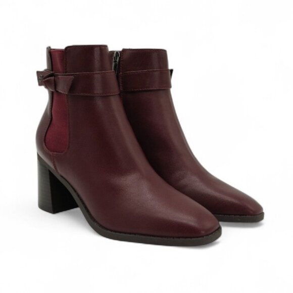 Bandolino Women's Size 8 M Burgundy Myla Bow Low Block Heel Dress Booties - Picture 1 of 16